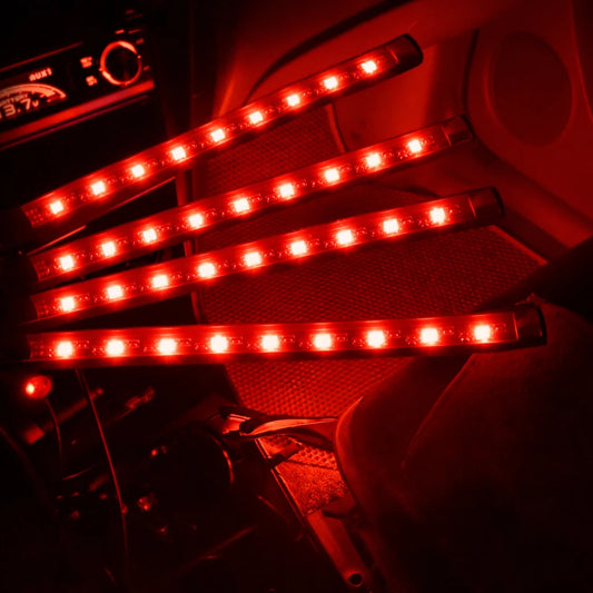 Striscia Interni Auto LED Rosso Luci Vano Piedi Atmosfera Ambiente USB 10W
