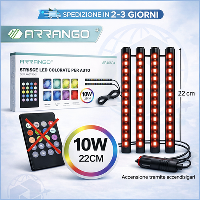 Striscia Interni Auto LED Rosso Luci Vano Piedi Atmosfera Ambiente USB 10W